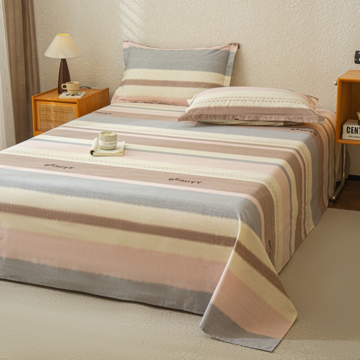 91家纺网 家纺一手货源 找家纺 小叮当家纺仓储工厂店 2025新款（买家秀 不断货）简约时尚全棉纯棉磨毛四件套 彩虹条-粉