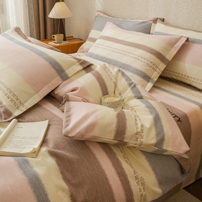 91家纺网 家纺一手货源 找家纺 小叮当家纺仓储工厂店 2025新款（买家秀 不断货）简约时尚全棉纯棉磨毛四件套 彩虹条-粉