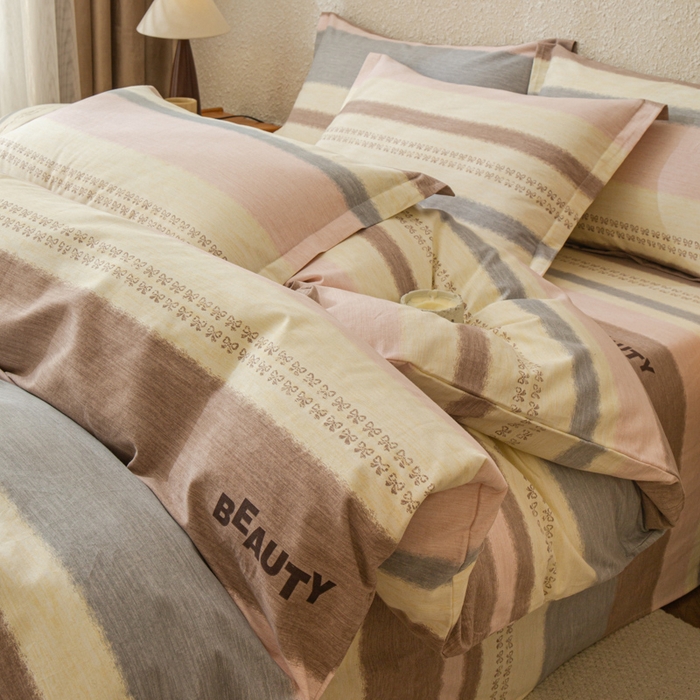 91家纺网 家纺一手货源 找家纺 小叮当家纺仓储工厂店 2025新款（买家秀 不断货）简约时尚全棉纯棉磨毛四件套 彩虹条-粉