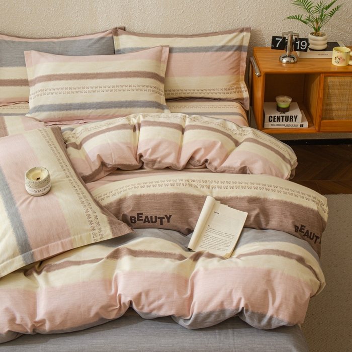 91家纺网 家纺一手货源 找家纺 小叮当家纺仓储工厂店 2025新款（买家秀 不断货）简约时尚全棉纯棉磨毛四件套 彩虹条-粉