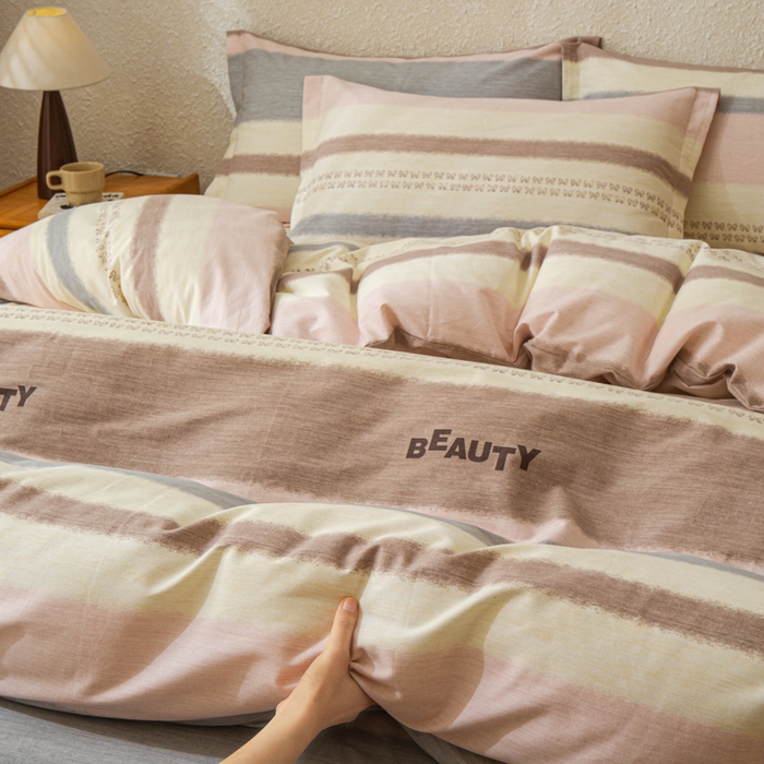 91家纺网 家纺一手货源 找家纺 小叮当家纺仓储工厂店 2025新款（买家秀 不断货）简约时尚全棉纯棉磨毛四件套 彩虹条-粉