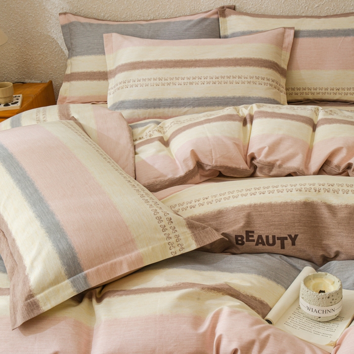 91家纺网 家纺一手货源 找家纺 小叮当家纺仓储工厂店 2025新款（买家秀 不断货）简约时尚全棉纯棉磨毛四件套 彩虹条-粉