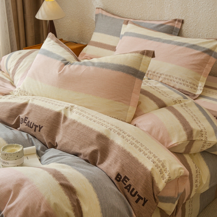 91家纺网 家纺一手货源 找家纺 小叮当家纺仓储工厂店 2025新款（买家秀 不断货）简约时尚全棉纯棉磨毛四件套 彩虹条-粉