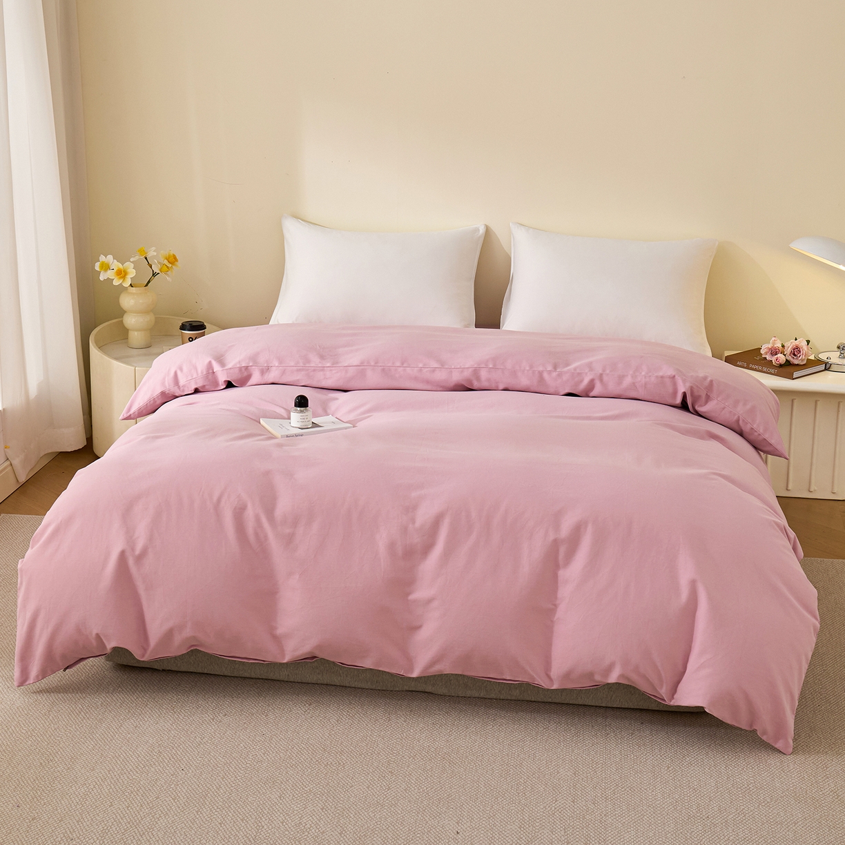 元元家居（元元被业） 2025新款全棉纯棉磨毛纯色单被套 芝士粉