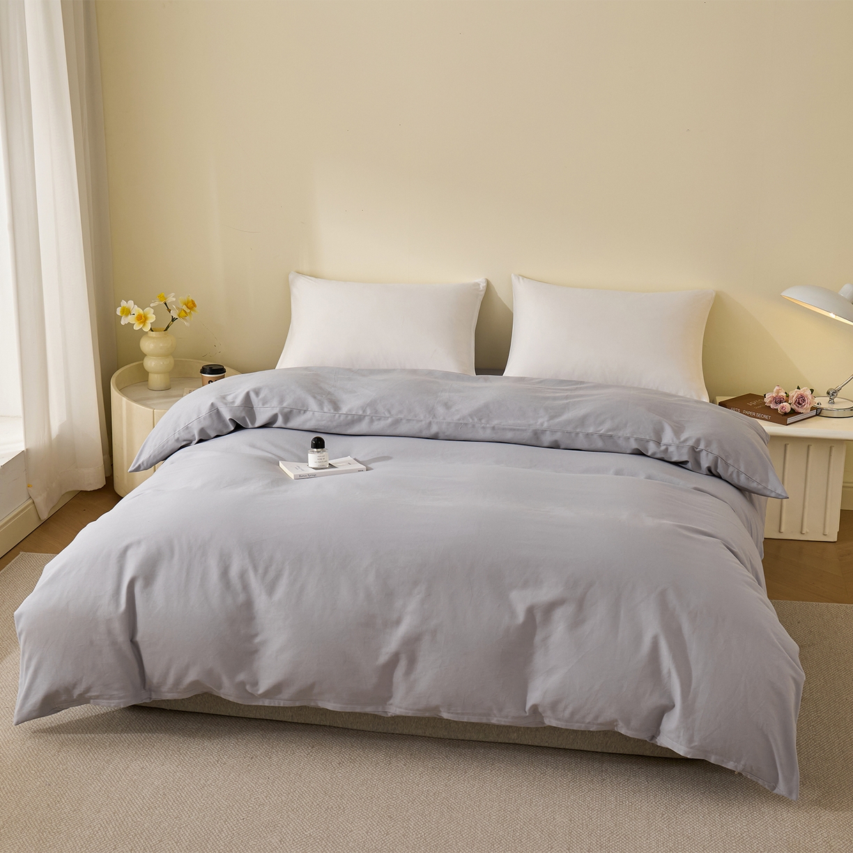 元元家居（元元被业） 2025新款全棉纯棉磨毛纯色单被套 烟灰