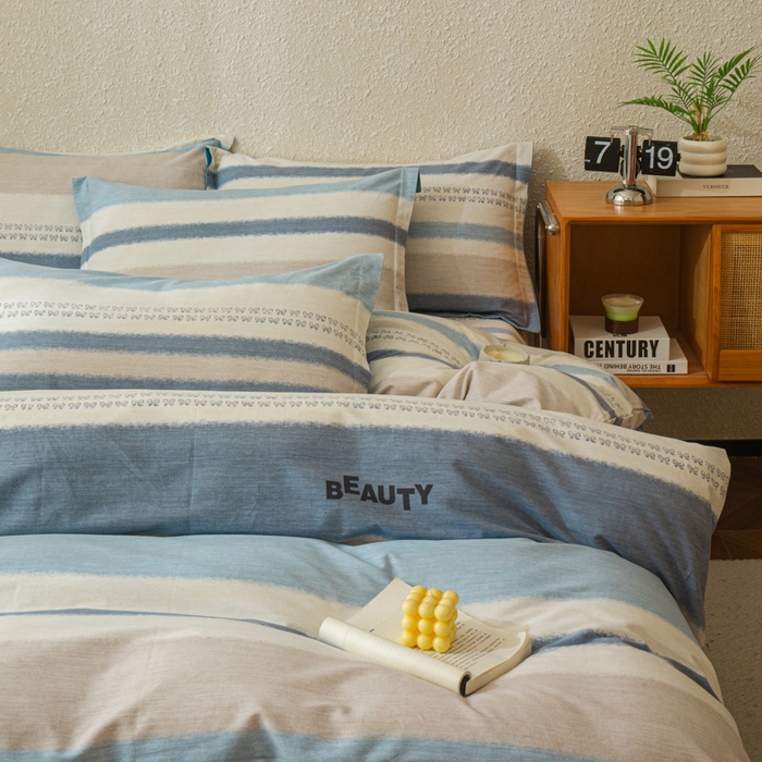 91家纺网 家纺一手货源 找家纺 小叮当家纺仓储工厂店 2025新款（买家秀 不断货）简约时尚全棉纯棉磨毛四件套 彩虹条-蓝