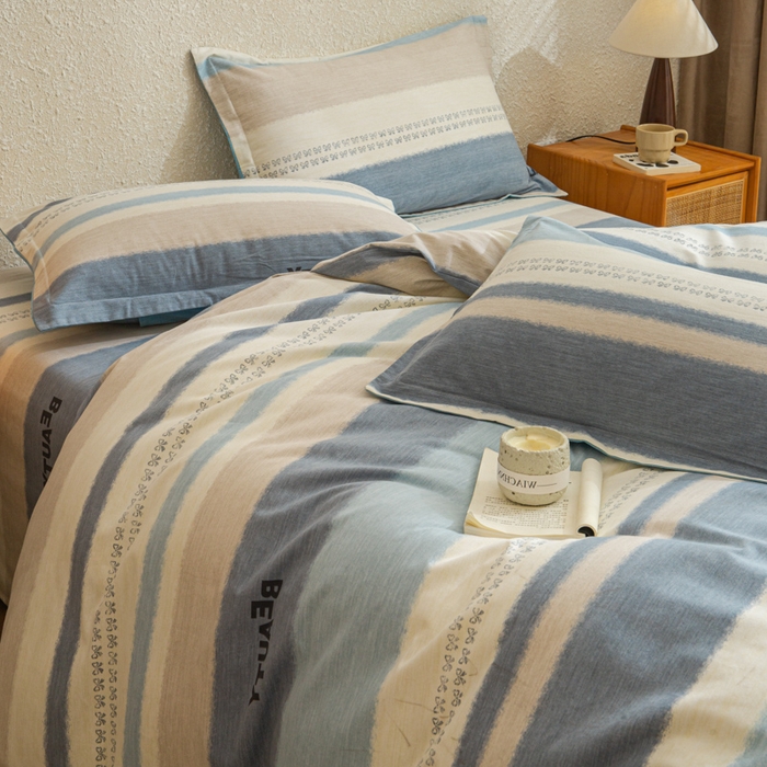 91家纺网 家纺一手货源 找家纺 小叮当家纺仓储工厂店 2025新款（买家秀 不断货）简约时尚全棉纯棉磨毛四件套 彩虹条-蓝