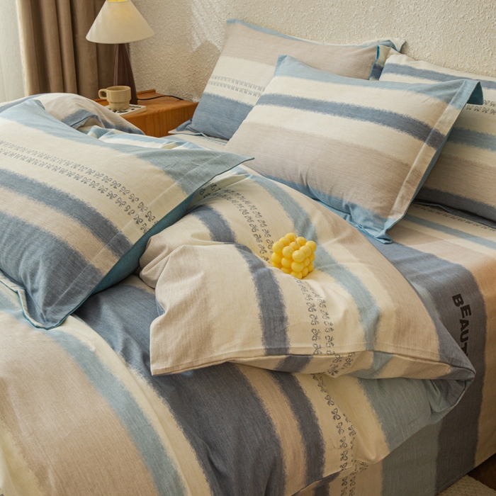 91家纺网 家纺一手货源 找家纺 小叮当家纺仓储工厂店 2025新款（买家秀 不断货）简约时尚全棉纯棉磨毛四件套 彩虹条-蓝