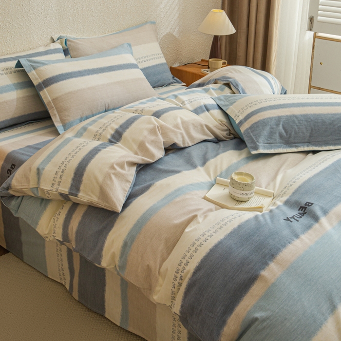 91家纺网 家纺一手货源 找家纺 小叮当家纺仓储工厂店 2025新款（买家秀 不断货）简约时尚全棉纯棉磨毛四件套 彩虹条-蓝