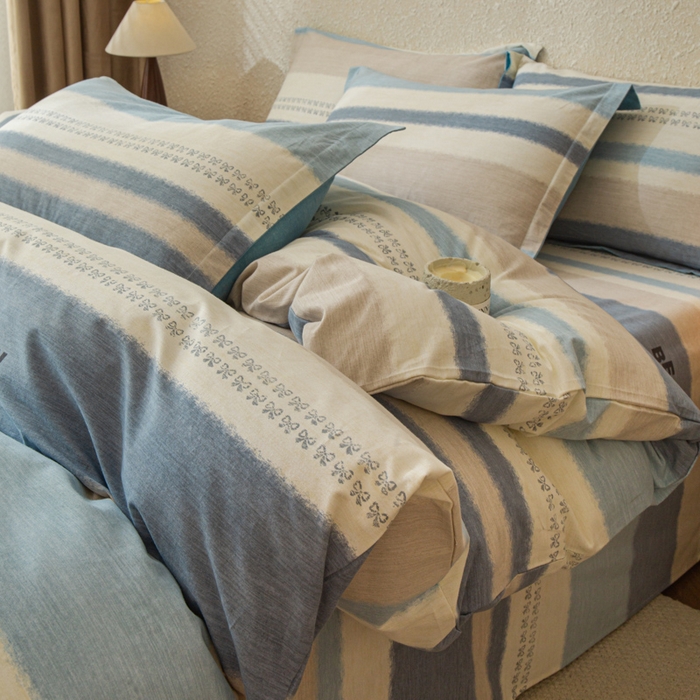 91家纺网 家纺一手货源 找家纺 小叮当家纺仓储工厂店 2025新款（买家秀 不断货）简约时尚全棉纯棉磨毛四件套 彩虹条-蓝