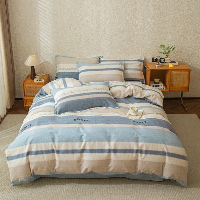 91家纺网 家纺一手货源 找家纺 小叮当家纺仓储工厂店 2025新款（买家秀 不断货）简约时尚全棉纯棉磨毛四件套 彩虹条-蓝