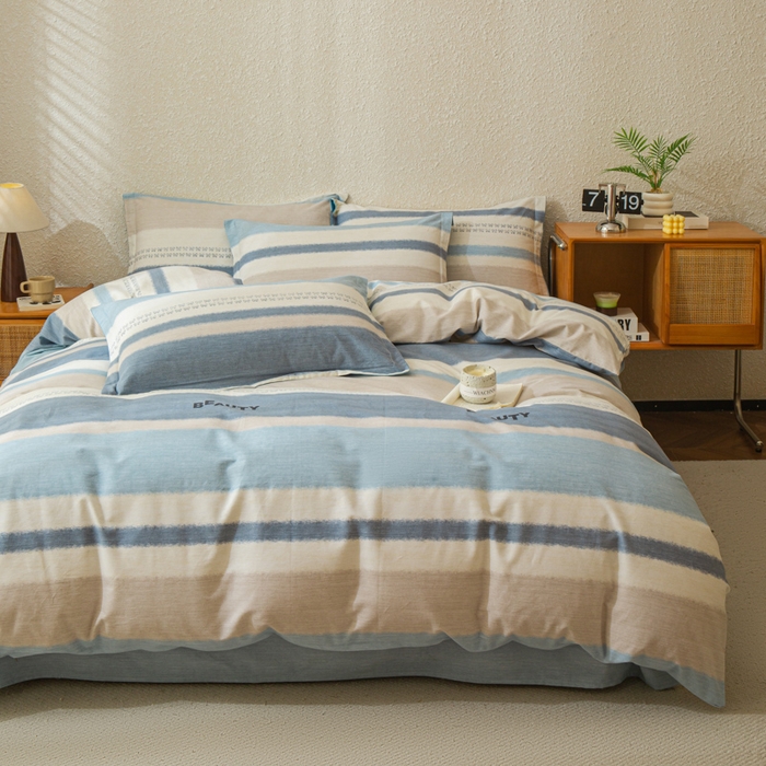 91家纺网 家纺一手货源 找家纺 小叮当家纺仓储工厂店 2025新款（买家秀 不断货）简约时尚全棉纯棉磨毛四件套 彩虹条-蓝