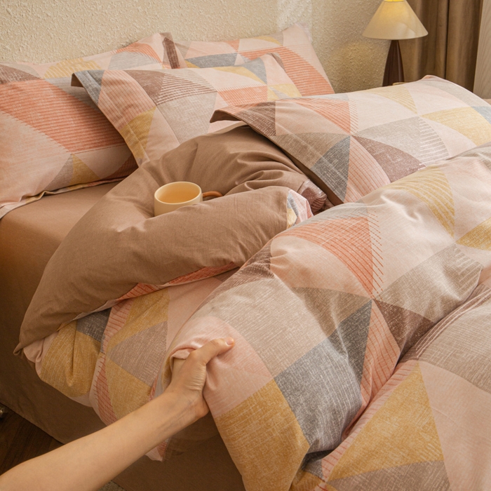 91家纺网 家纺一手货源 找家纺 小叮当家纺仓储工厂店 2025新款（买家秀 不断货）简约时尚全棉纯棉磨毛四件套 彩色方块