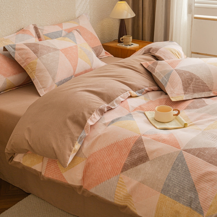 91家纺网 家纺一手货源 找家纺 小叮当家纺仓储工厂店 2025新款（买家秀 不断货）简约时尚全棉纯棉磨毛四件套 彩色方块