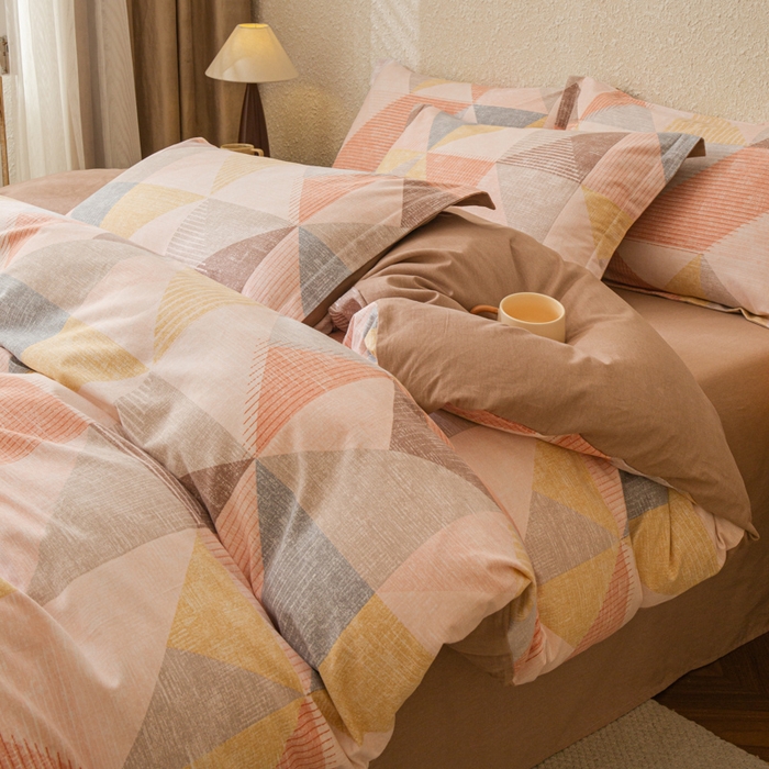 91家纺网 家纺一手货源 找家纺 小叮当家纺仓储工厂店 2025新款（买家秀 不断货）简约时尚全棉纯棉磨毛四件套 彩色方块