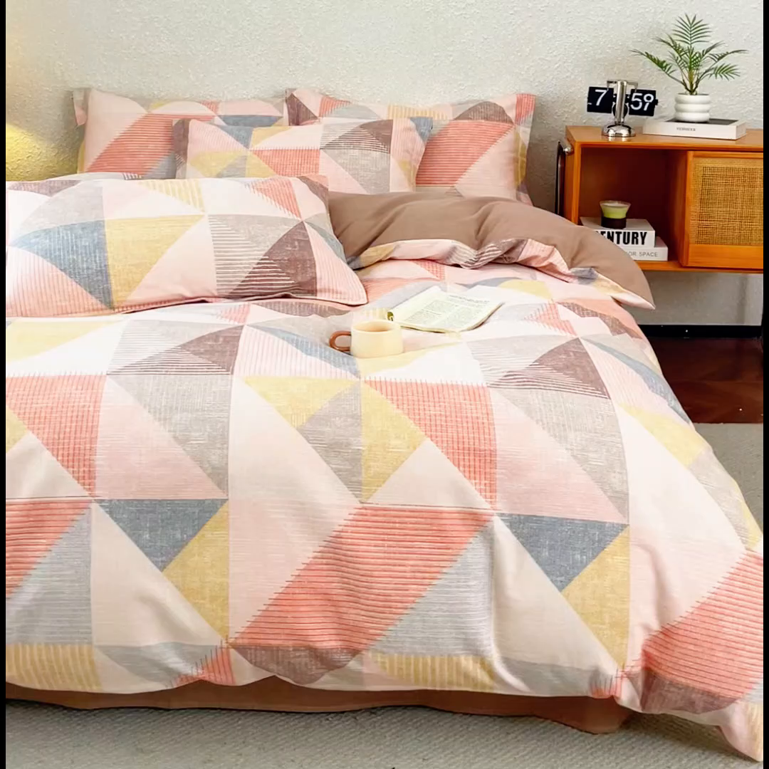 91家纺网 家纺一手货源 找家纺 小叮当家纺仓储工厂店 2025新款（买家秀 不断货）简约时尚全棉纯棉磨毛四件套 彩色方块