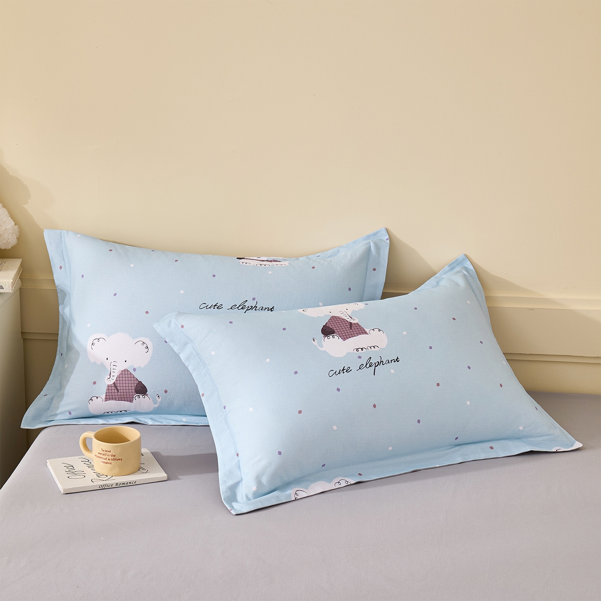 91家纺网 家纺一手货源 找家纺 元元家居（元元被业） 2025秋冬新款全棉纯棉磨毛印花单枕套 小奶象