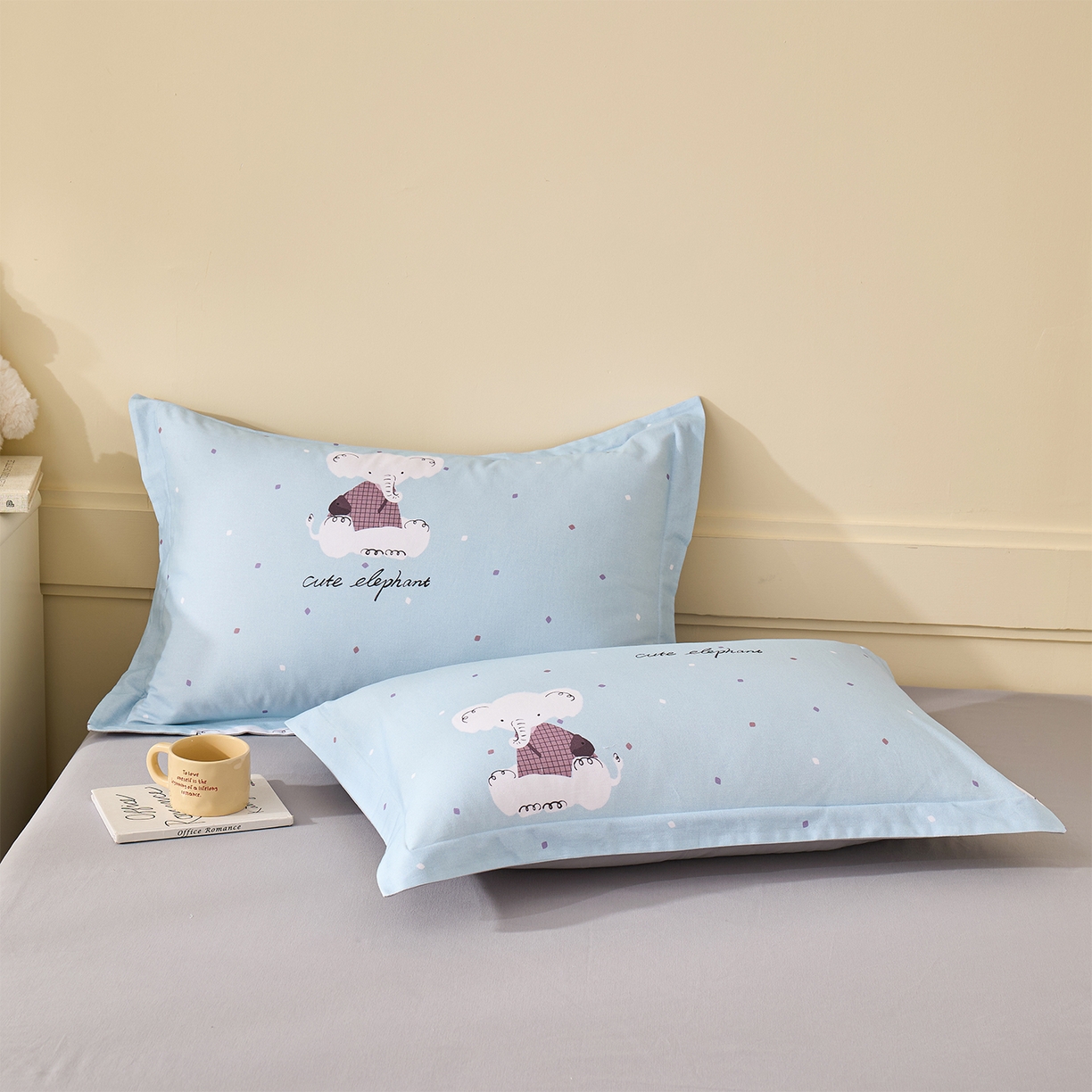 91家纺网 家纺一手货源 找家纺 元元家居（元元被业） 2025秋冬新款全棉纯棉磨毛印花单枕套 小奶象