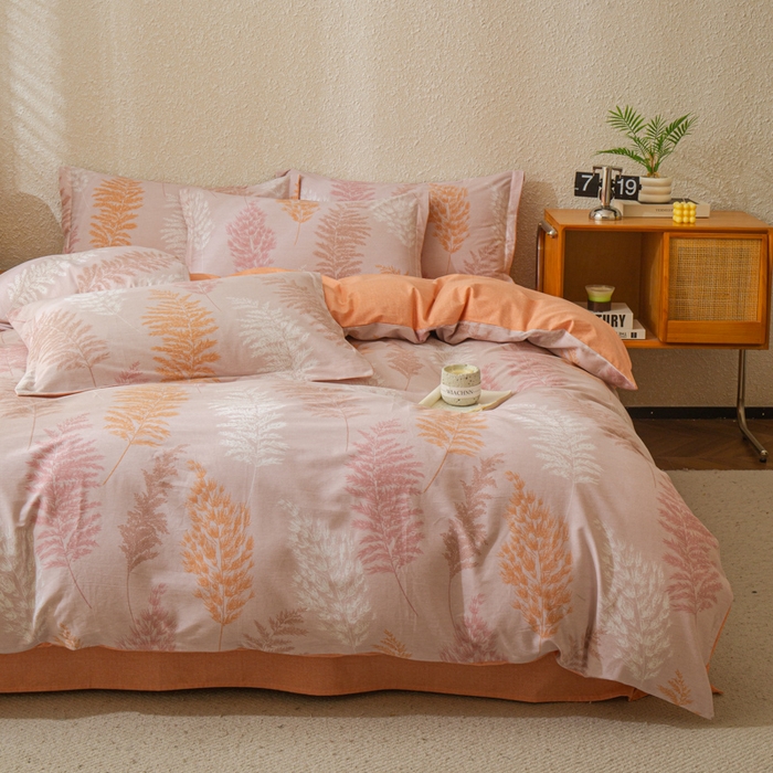 91家纺网 家纺一手货源 找家纺 小叮当家纺仓储工厂店 2025新款（买家秀 不断货）简约时尚全棉纯棉磨毛四件套 橙色记忆