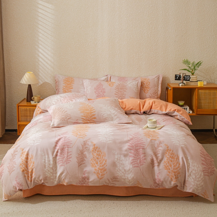 91家纺网 家纺一手货源 找家纺 小叮当家纺仓储工厂店 2025新款（买家秀 不断货）简约时尚全棉纯棉磨毛四件套 橙色记忆