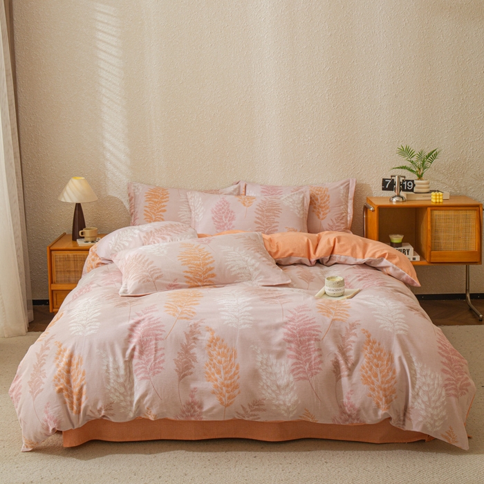 91家纺网 家纺一手货源 找家纺 小叮当家纺仓储工厂店 2025新款（买家秀 不断货）简约时尚全棉纯棉磨毛四件套 橙色记忆