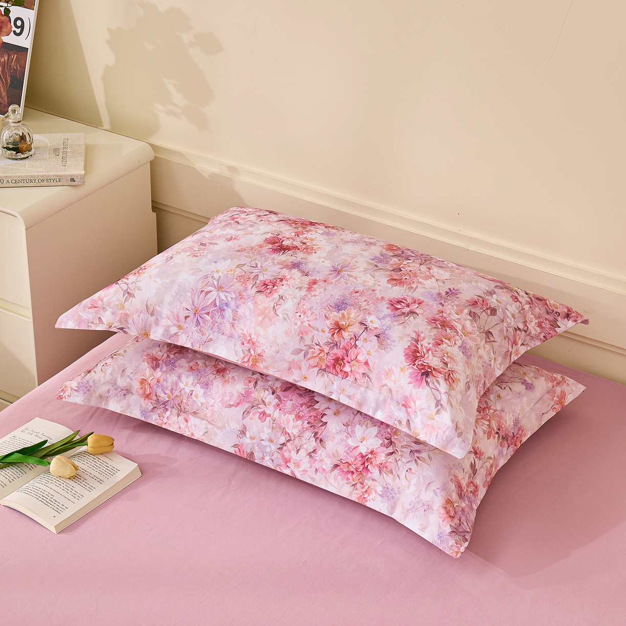 元元家居（元元被业） 2025秋冬新款全棉纯棉磨毛印花单枕套 邂逅粉