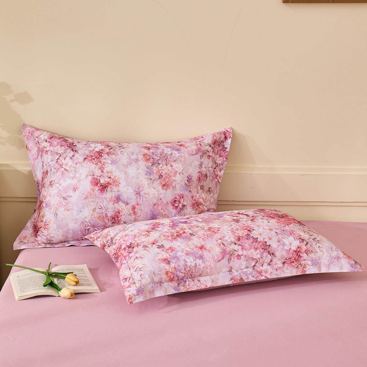 91家纺网 家纺一手货源 找家纺 元元家居（元元被业） 2025秋冬新款全棉纯棉磨毛印花单枕套 邂逅粉