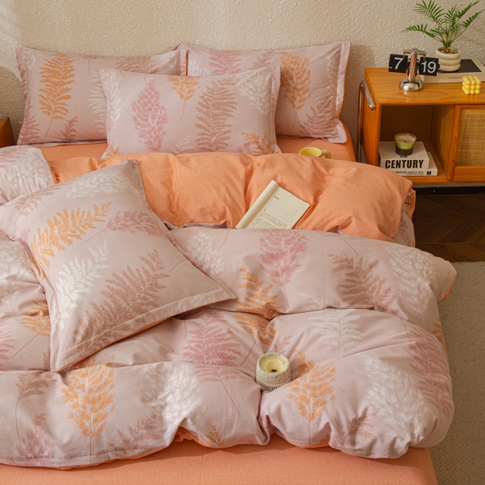 91家纺网 家纺一手货源 找家纺 小叮当家纺仓储工厂店 2025新款（买家秀 不断货）简约时尚全棉纯棉磨毛四件套 橙色记忆