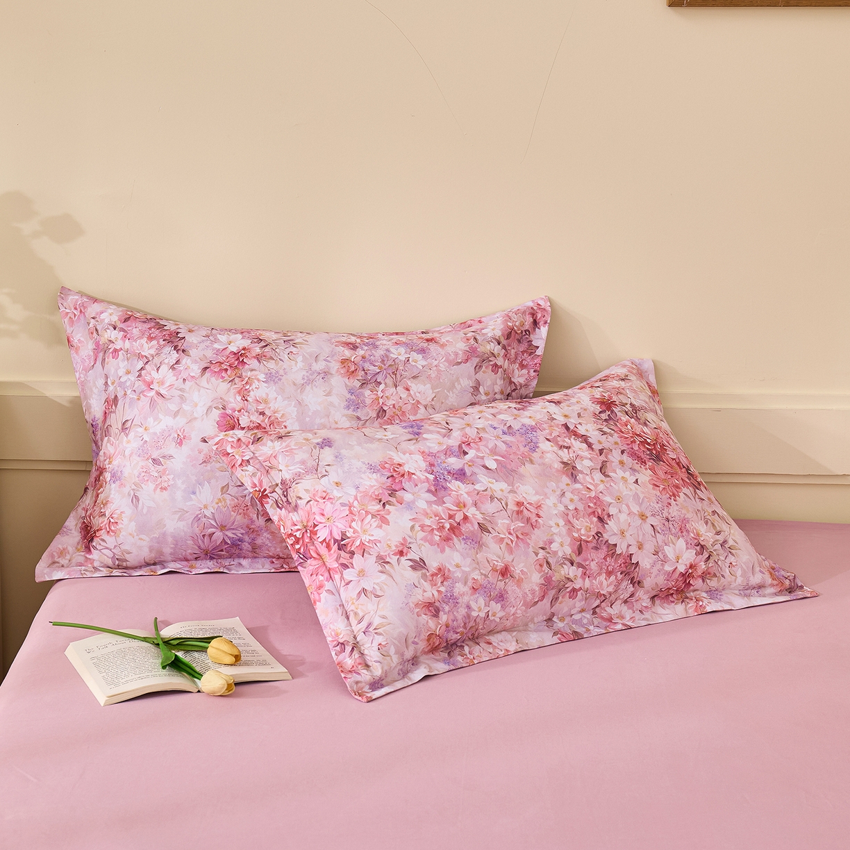 91家纺网 家纺一手货源 找家纺 元元家居（元元被业） 2025秋冬新款全棉纯棉磨毛印花单枕套 邂逅粉