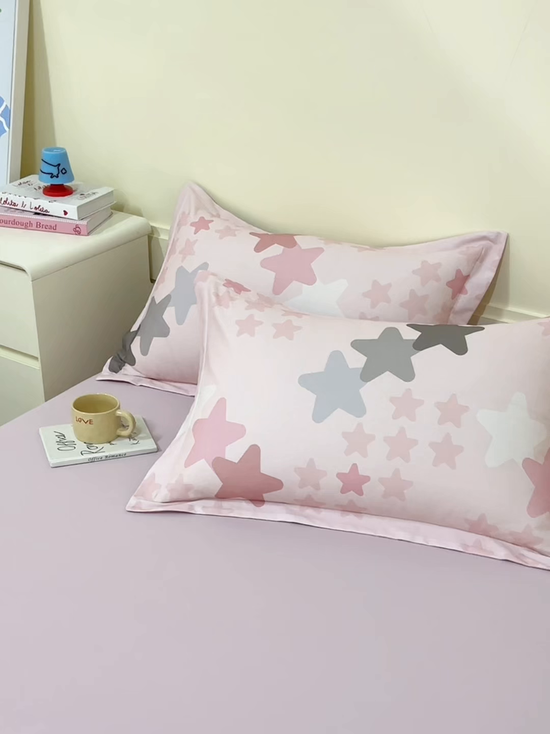91家纺网 家纺一手货源 找家纺 元元家居（元元被业） 2025秋冬新款全棉纯棉磨毛印花单枕套 星星格格