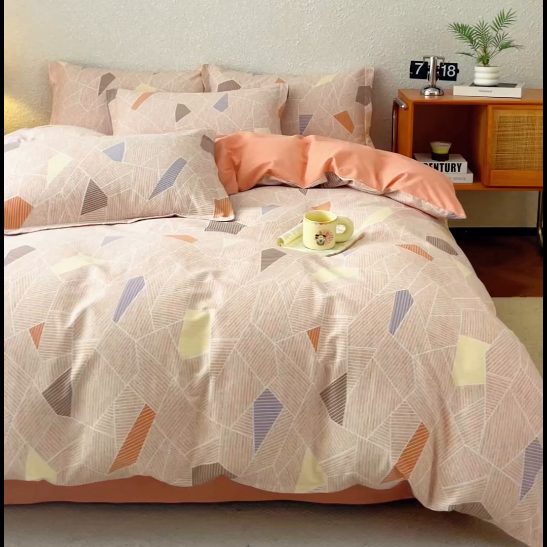 91家纺网 家纺一手货源 找家纺 小叮当家纺仓储工厂店 2025新款（买家秀 不断货）简约时尚全棉纯棉磨毛四件套 格韵