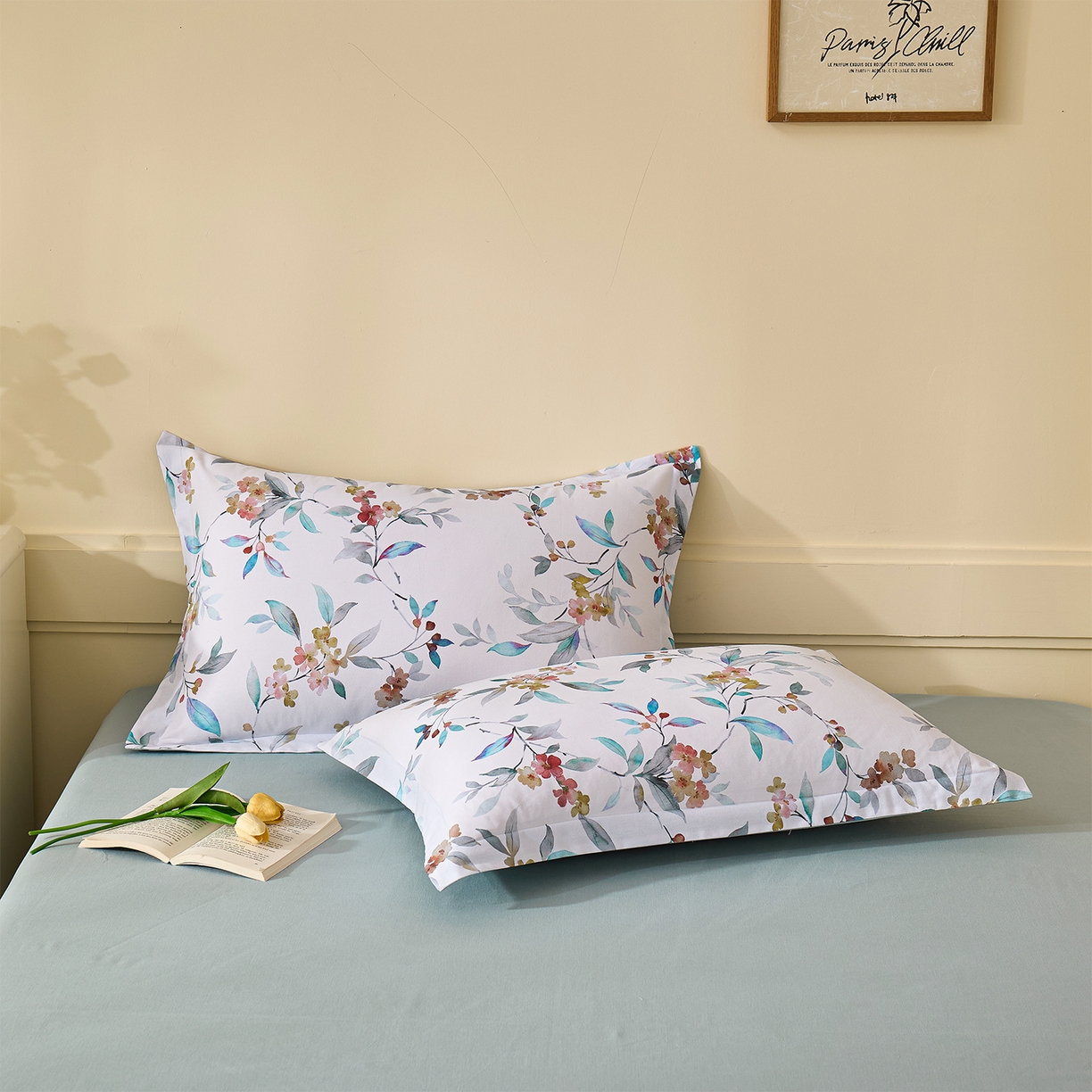 91家纺网 家纺一手货源 找家纺 元元家居（元元被业） 2025秋冬新款全棉纯棉磨毛印花单枕套 云季花盟