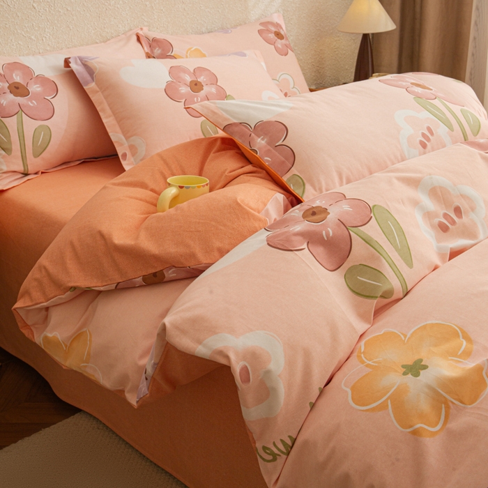 小叮当家纺仓储工厂店 2025新款（买家秀 不断货）简约时尚全棉纯棉磨毛四件套 花语