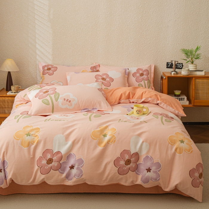 91家纺网 家纺一手货源 找家纺 小叮当家纺仓储工厂店 2025新款（买家秀 不断货）简约时尚全棉纯棉磨毛四件套 花语