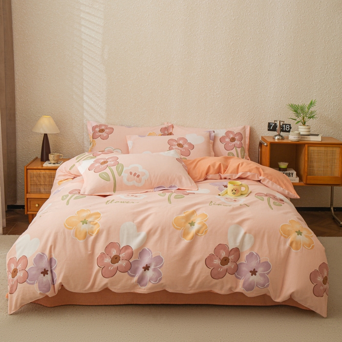 91家纺网 家纺一手货源 找家纺 小叮当家纺仓储工厂店 2025新款（买家秀 不断货）简约时尚全棉纯棉磨毛四件套 花语