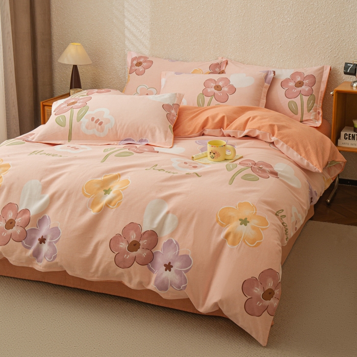 91家纺网 家纺一手货源 找家纺 小叮当家纺仓储工厂店 2025新款（买家秀 不断货）简约时尚全棉纯棉磨毛四件套 花语