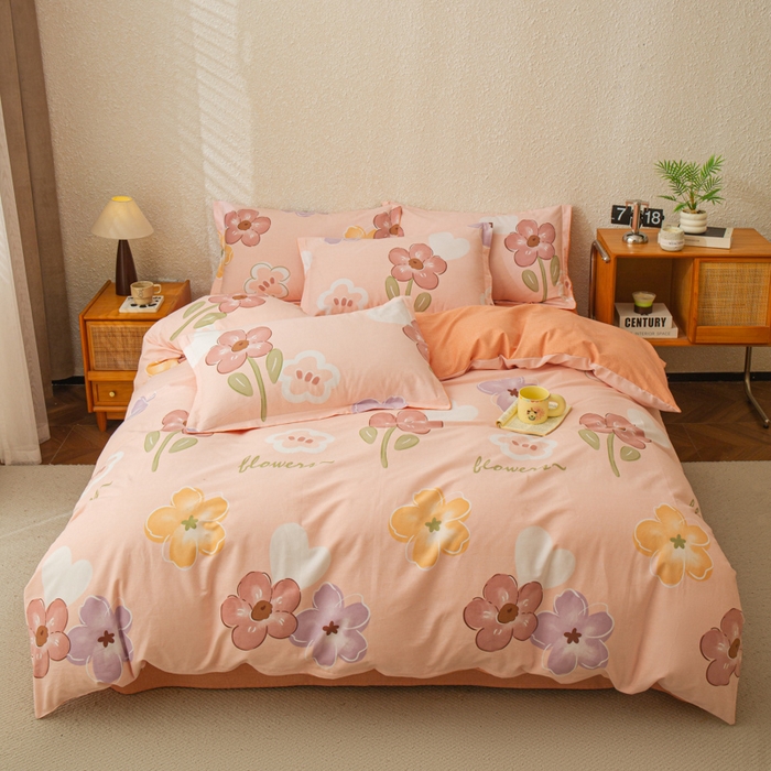 91家纺网 家纺一手货源 找家纺 小叮当家纺仓储工厂店 2025新款（买家秀 不断货）简约时尚全棉纯棉磨毛四件套 花语