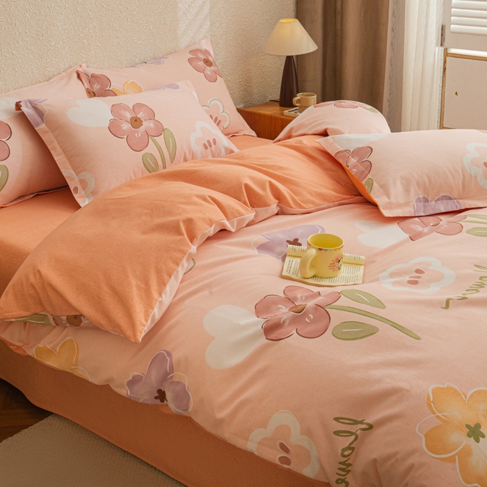 91家纺网 家纺一手货源 找家纺 小叮当家纺仓储工厂店 2025新款（买家秀 不断货）简约时尚全棉纯棉磨毛四件套 花语