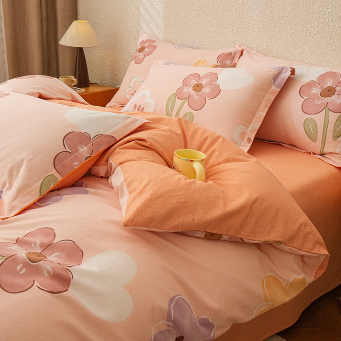 91家纺网 家纺一手货源 找家纺 小叮当家纺仓储工厂店 2025新款（买家秀 不断货）简约时尚全棉纯棉磨毛四件套 花语