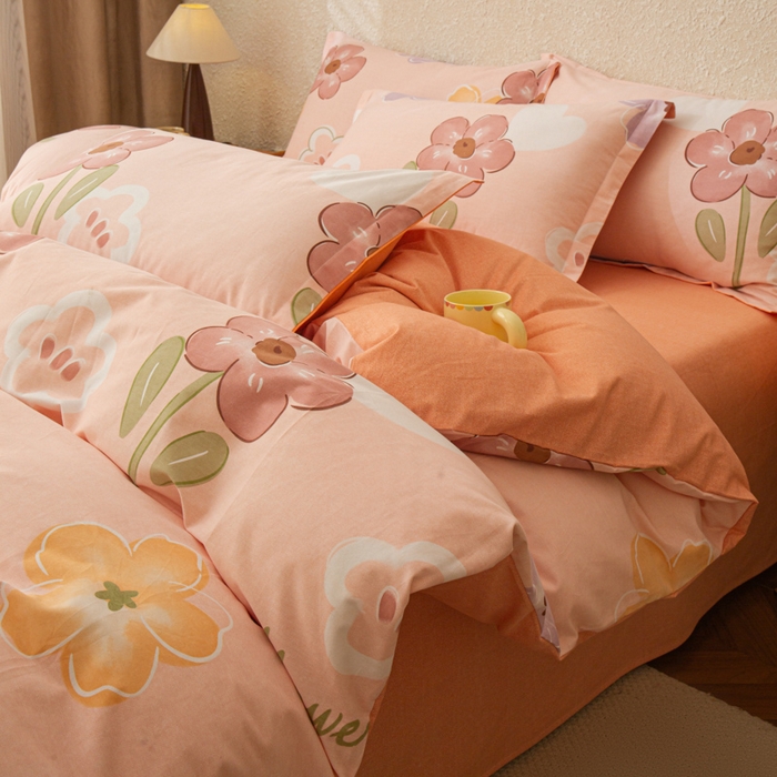 91家纺网 家纺一手货源 找家纺 小叮当家纺仓储工厂店 2025新款（买家秀 不断货）简约时尚全棉纯棉磨毛四件套 花语