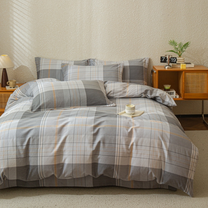 91家纺网 家纺一手货源 找家纺 小叮当家纺仓储工厂店 2025新款（买家秀 不断货）简约时尚全棉纯棉磨毛四件套 灰方格