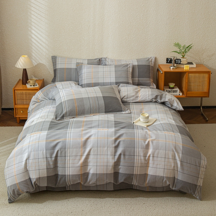 91家纺网 家纺一手货源 找家纺 小叮当家纺仓储工厂店 2025新款（买家秀 不断货）简约时尚全棉纯棉磨毛四件套 灰方格