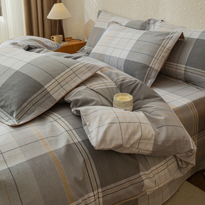 91家纺网 家纺一手货源 找家纺 小叮当家纺仓储工厂店 2025新款（买家秀 不断货）简约时尚全棉纯棉磨毛四件套 灰方格