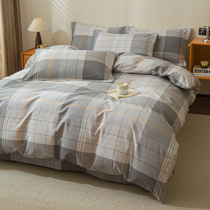 91家纺网 家纺一手货源 找家纺 小叮当家纺仓储工厂店 2025新款（买家秀 不断货）简约时尚全棉纯棉磨毛四件套 灰方格