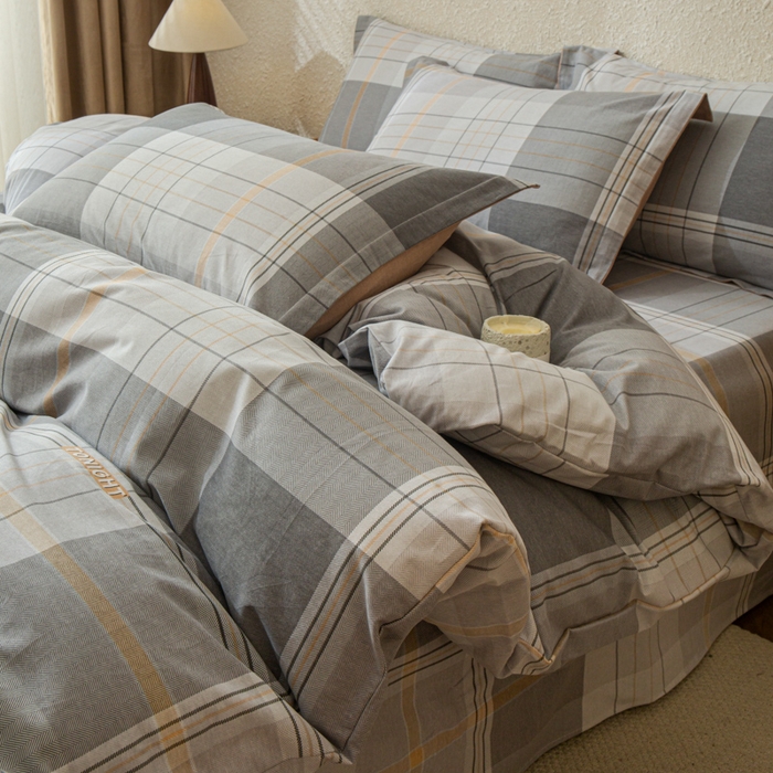 91家纺网 家纺一手货源 找家纺 小叮当家纺仓储工厂店 2025新款（买家秀 不断货）简约时尚全棉纯棉磨毛四件套 灰方格