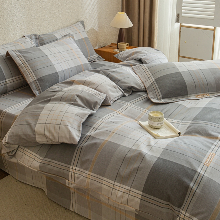 91家纺网 家纺一手货源 找家纺 小叮当家纺仓储工厂店 2025新款（买家秀 不断货）简约时尚全棉纯棉磨毛四件套 灰方格