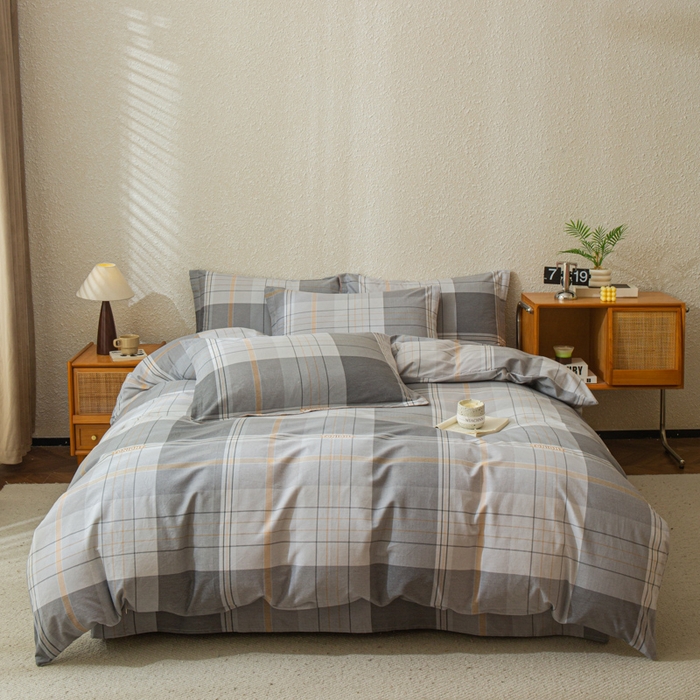 91家纺网 家纺一手货源 找家纺 小叮当家纺仓储工厂店 2025新款（买家秀 不断货）简约时尚全棉纯棉磨毛四件套 灰方格