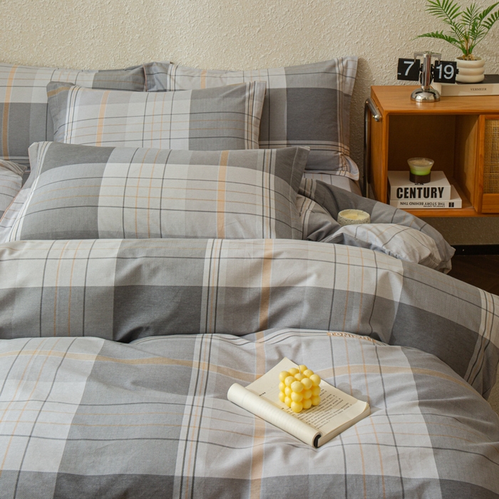 91家纺网 家纺一手货源 找家纺 小叮当家纺仓储工厂店 2025新款（买家秀 不断货）简约时尚全棉纯棉磨毛四件套 灰方格