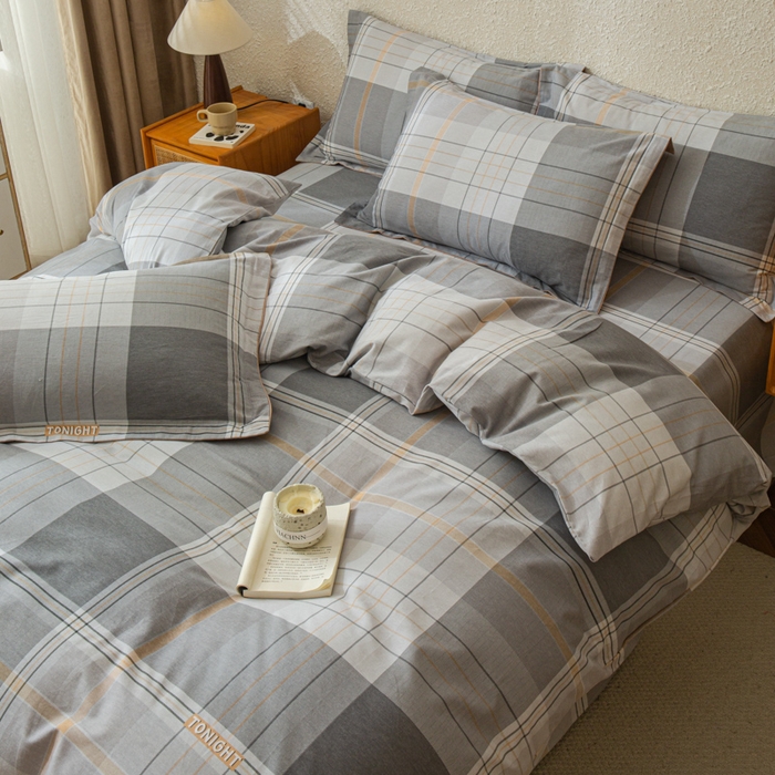 91家纺网 家纺一手货源 找家纺 小叮当家纺仓储工厂店 2025新款（买家秀 不断货）简约时尚全棉纯棉磨毛四件套 灰方格