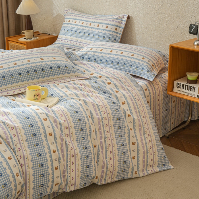 91家纺网 家纺一手货源 找家纺 小叮当家纺仓储工厂店 2025新款（买家秀 不断货）简约时尚全棉纯棉磨毛四件套 萌趣